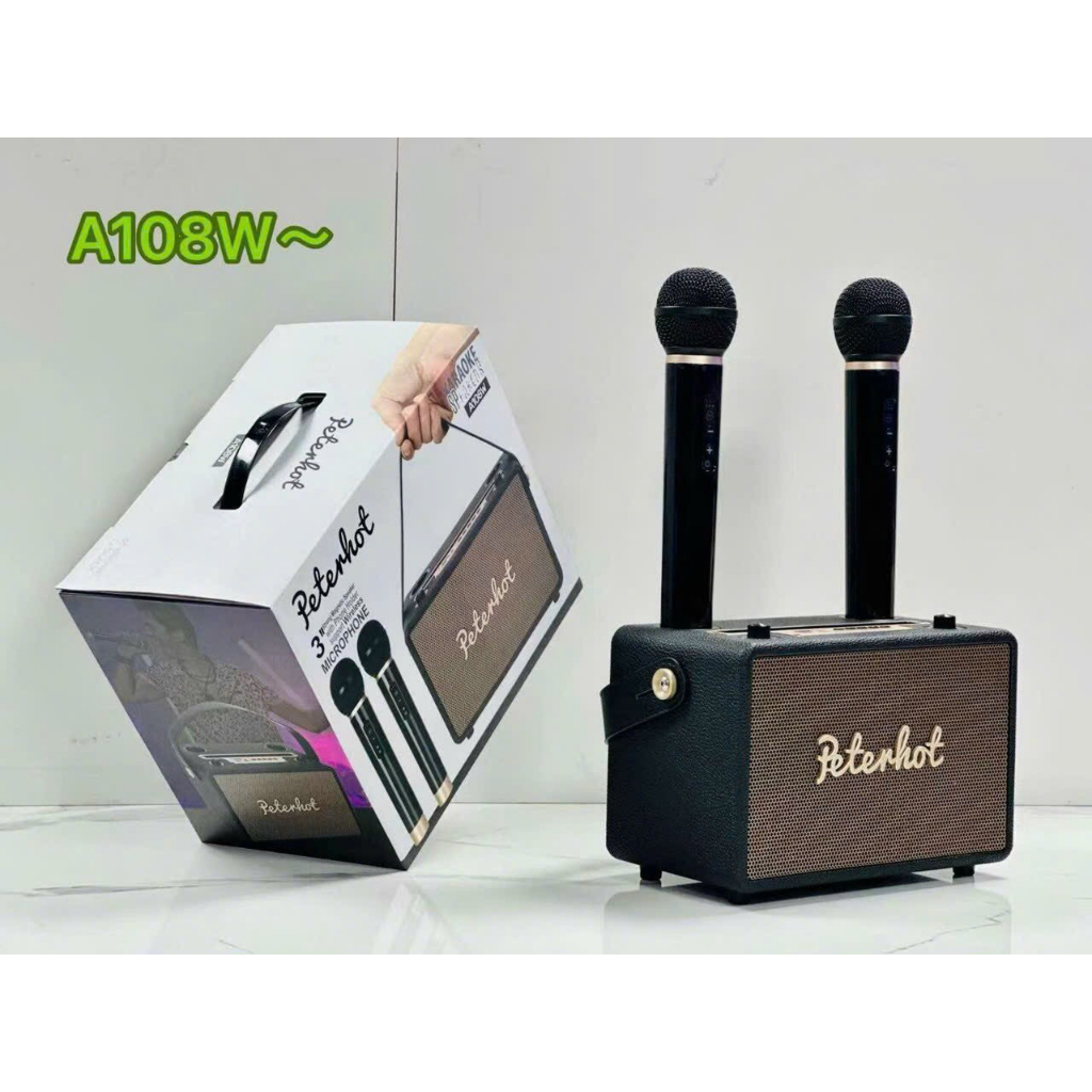 Loa Bluetooth Peterhot A108W Chính Hãng, Loa Karaoke Không Dây Kèm 2 Mic, Nghe Nhạc Cực Đã