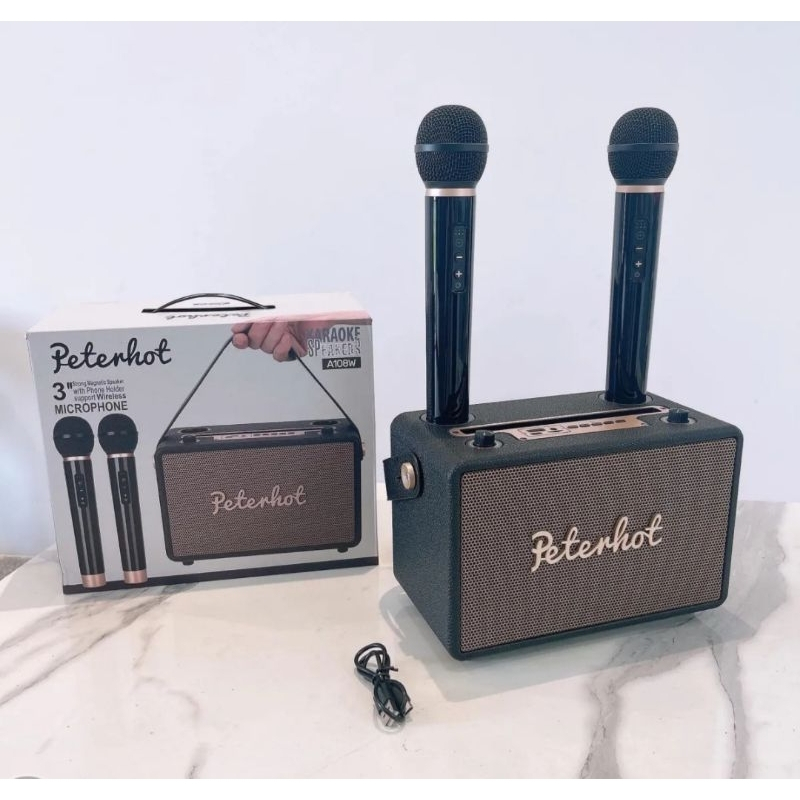 Loa Bluetooth Peterhot A108W Chính Hãng, Loa Karaoke Không Dây Kèm 2 Mic, Nghe Nhạc Cực Đã