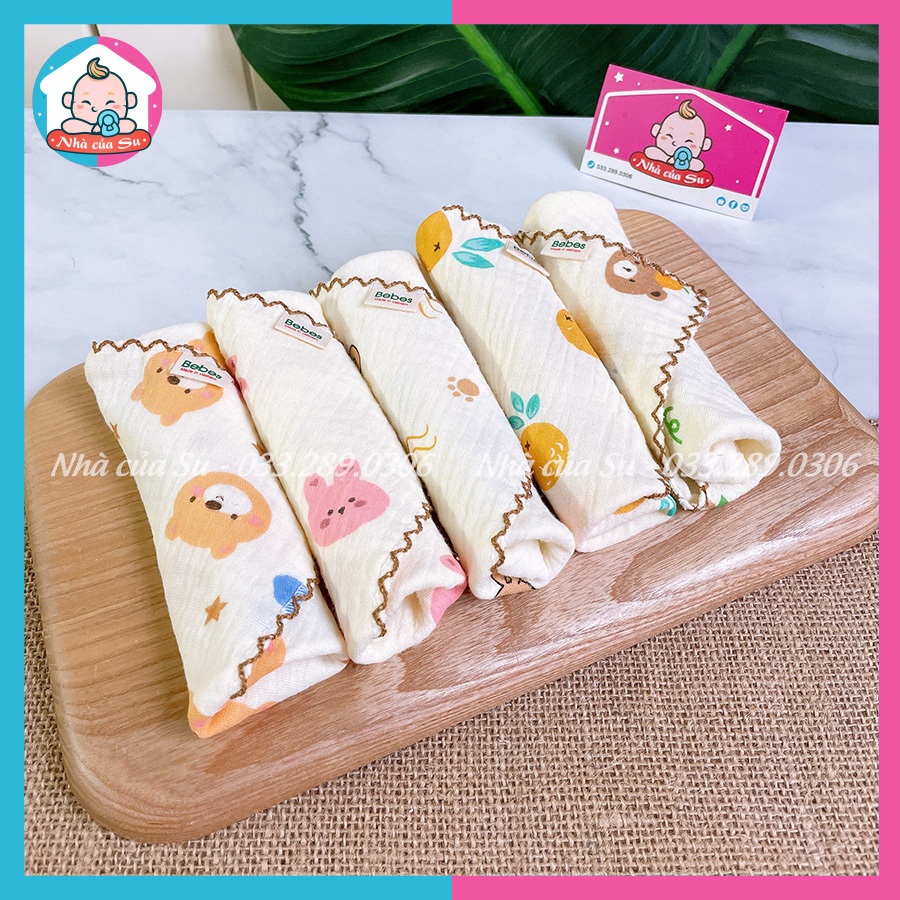 Set 5 Khăn sữa xô Muslin có viền 2-6 lớp cao cấp thấm hút mềm mại cho bé sơ sinh Nhà của Su