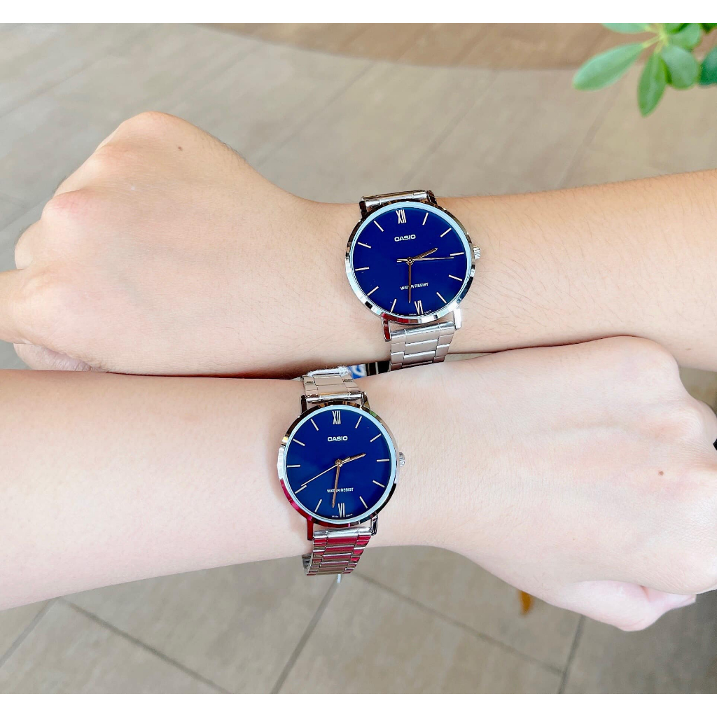 Đồng hồ đôi nam nữ dây thép Casio MTP VT01D 7B
