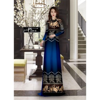 Pn1259 - vải may áo dài - đầm váy - vải siêu lụa in 3d - mềm mịn - co giãn - mát - rũ tà