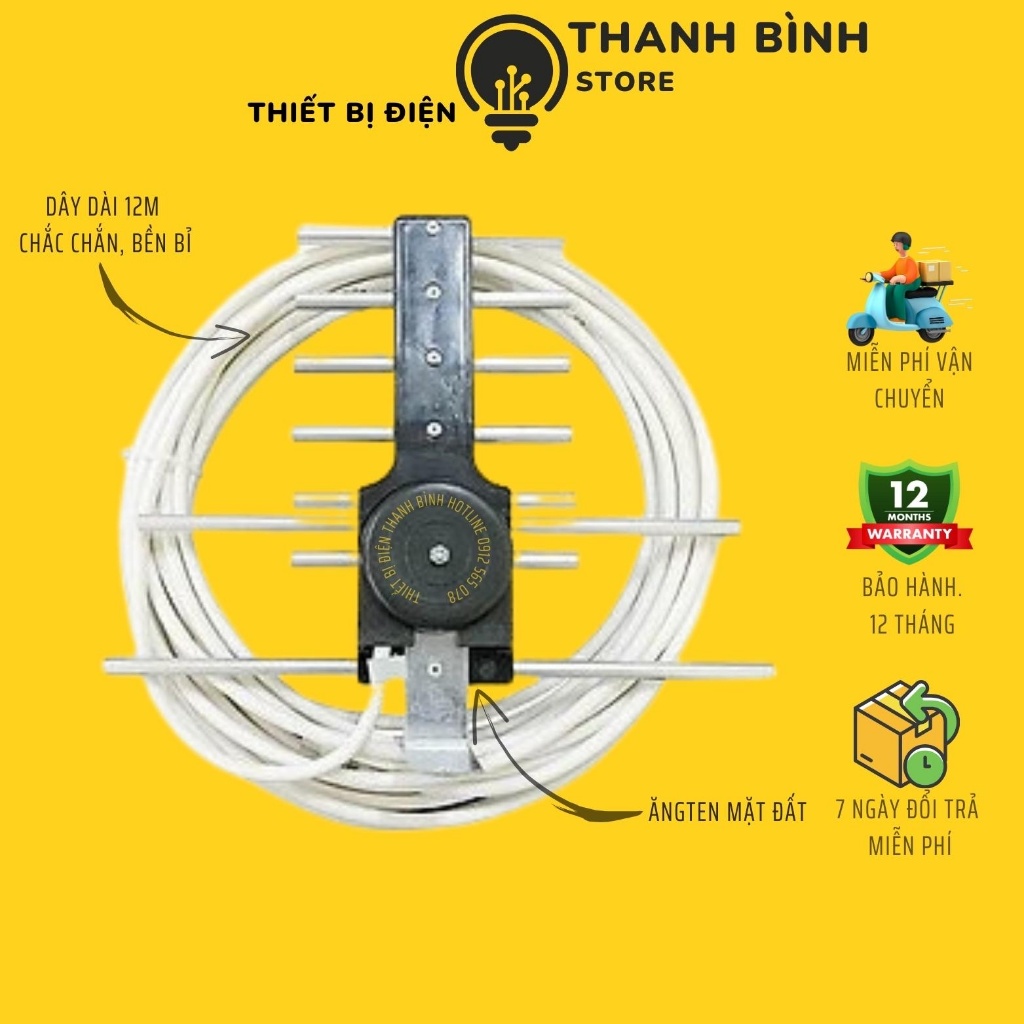 Ăng-Ten TV Kĩ Thuật Số Trong Nhà DVB T2 + 12m Dây Cáp + Jack