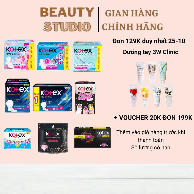 Băng Vệ Sinh Kotex Gói Siêu Tiết Kiệm 20 Miếng/ 12 Miếng/ 8 Miếng