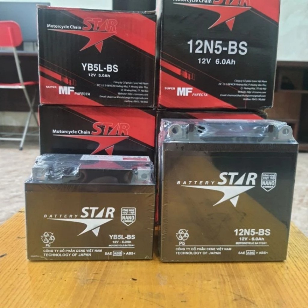 Bình ắc quy khô NHẬT BẢN star-YB5L- 12V-5Ah cho Các Dòng xe máy Honda và Yamaha