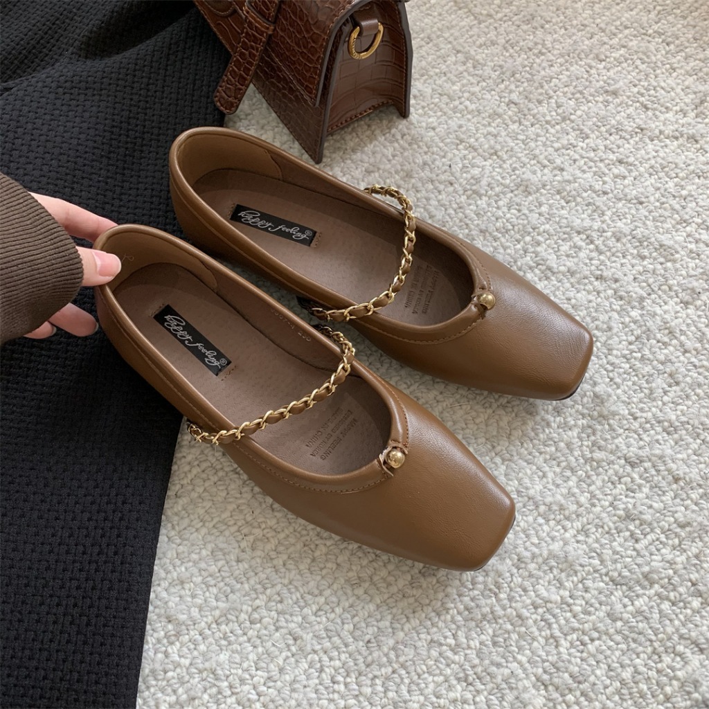 Giày Nữ Mũi Vuông Mary Jane Đế Bằng Da Trơn Cổ Điển WESTIE STUDIO - A421.TXN