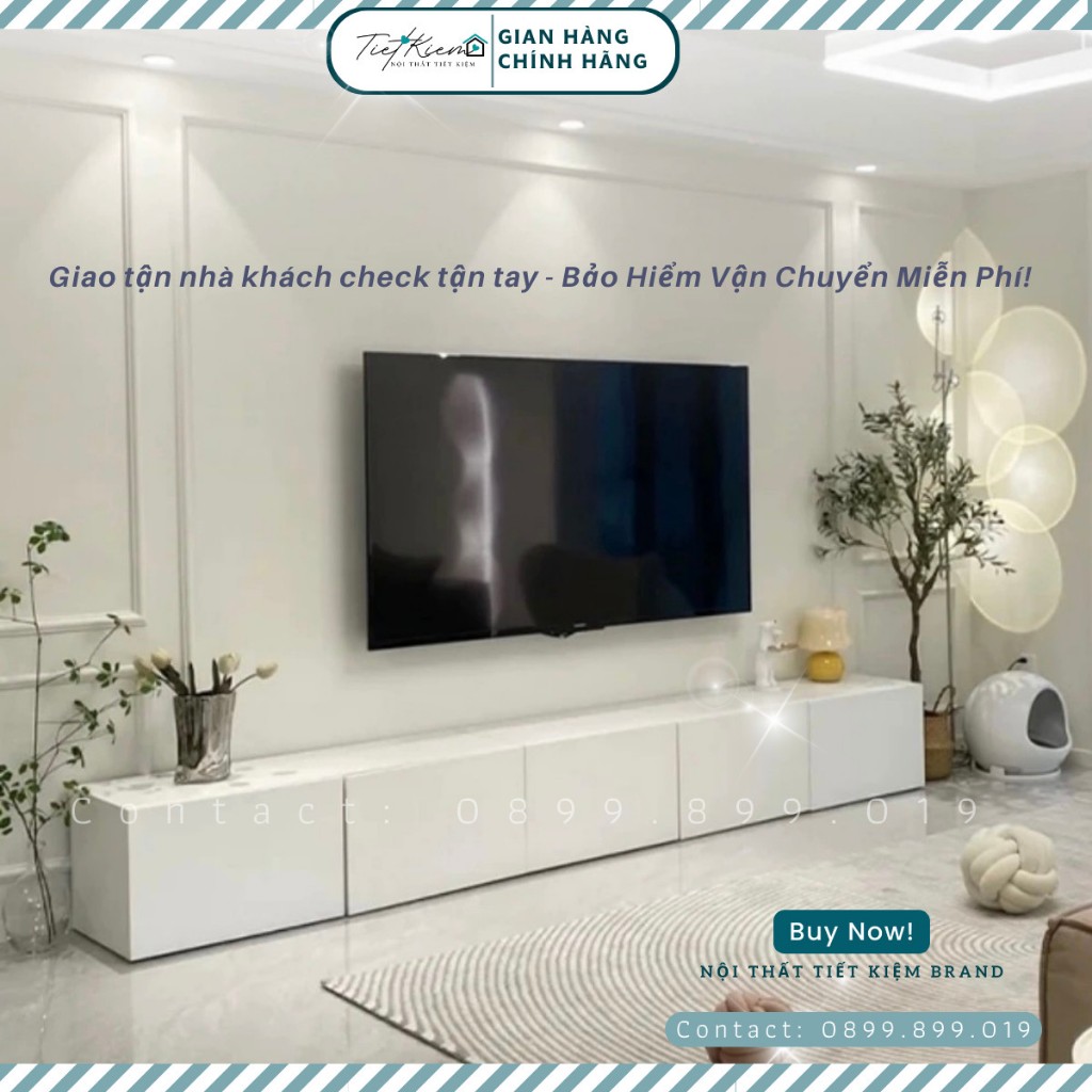 Kệ tivi trắng Nội Thất Tiết Kiệm phòng khách dùng làm tủ tivi trang trí đã lắp sẵn TV889890