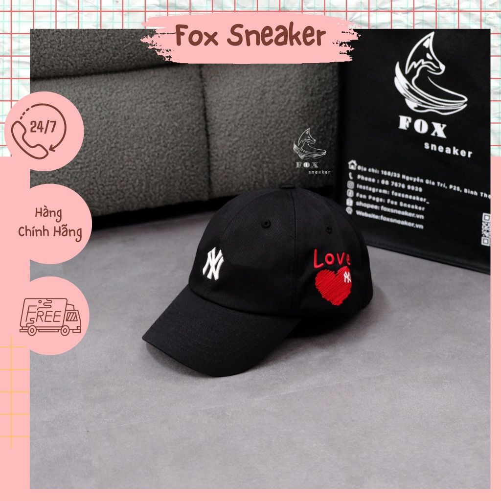Mũ Nón MLB Ny Đen Thêu Logo Tim Love  | Fox Sneaker