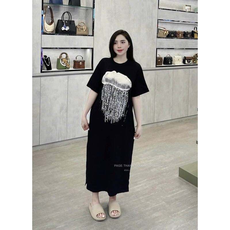 Váy thun đám mây dáng xuông 2 túi có xẻ tà