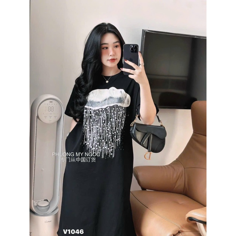 Váy thun đám mây dáng xuông 2 túi có xẻ tà