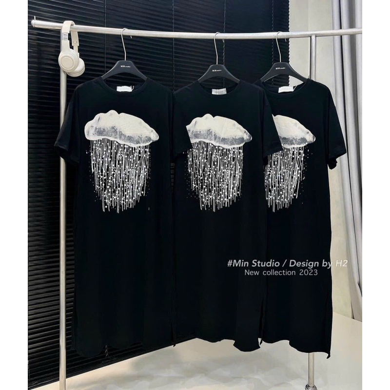 Váy thun đám mây dáng xuông 2 túi có xẻ tà