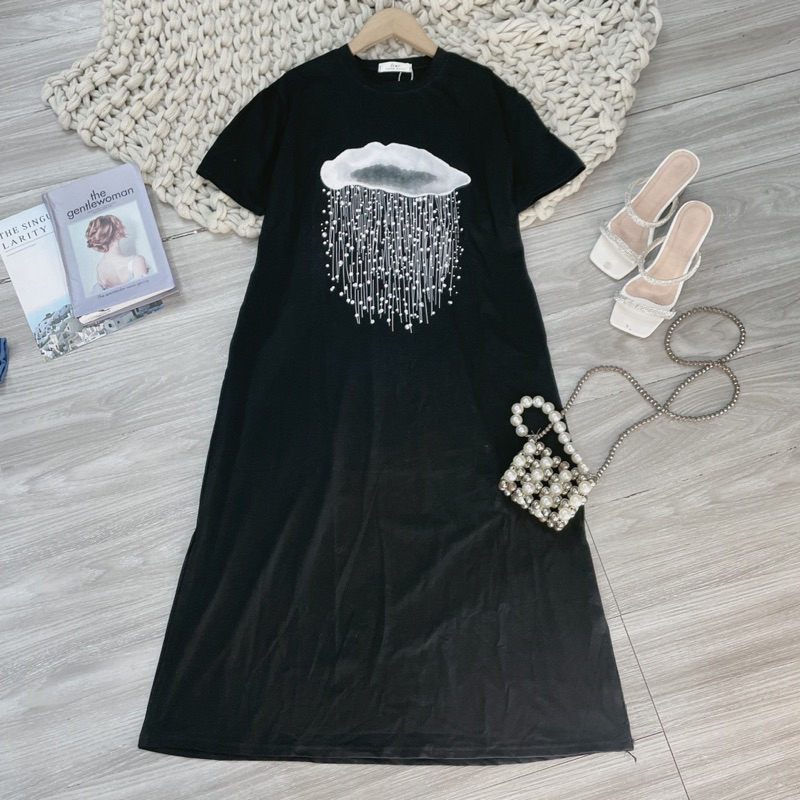 Váy thun đám mây dáng xuông 2 túi có xẻ tà