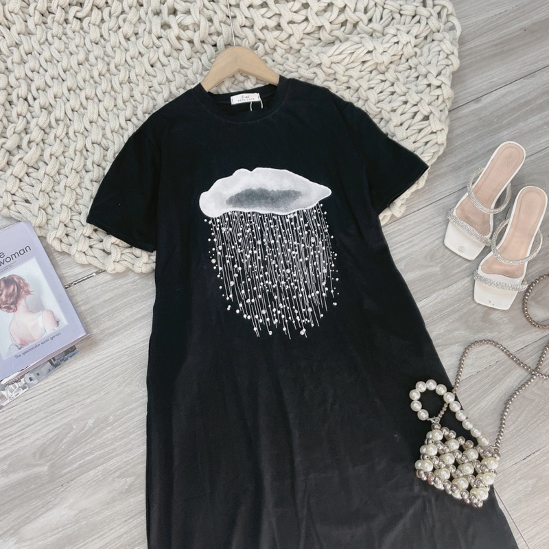 Váy thun đám mây dáng xuông 2 túi có xẻ tà