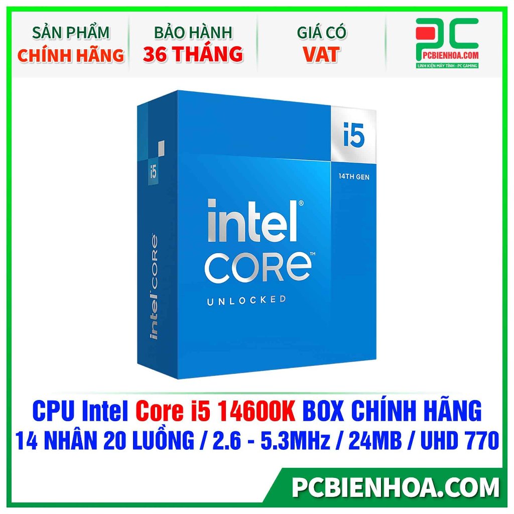 Bộ vi xử lý Intel Core i5 14600K / Turbo up to 5.3GHz / 14 Nhân 20 Luồng / 24MB / LGA 1700- hàng chính hãng