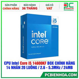Bộ vi xử lý intel core i5 14600kf / turbo up to 5.3ghz / 14 nhân 20 luồng / 24mb / lga 1700- hàng chính hãng 36t