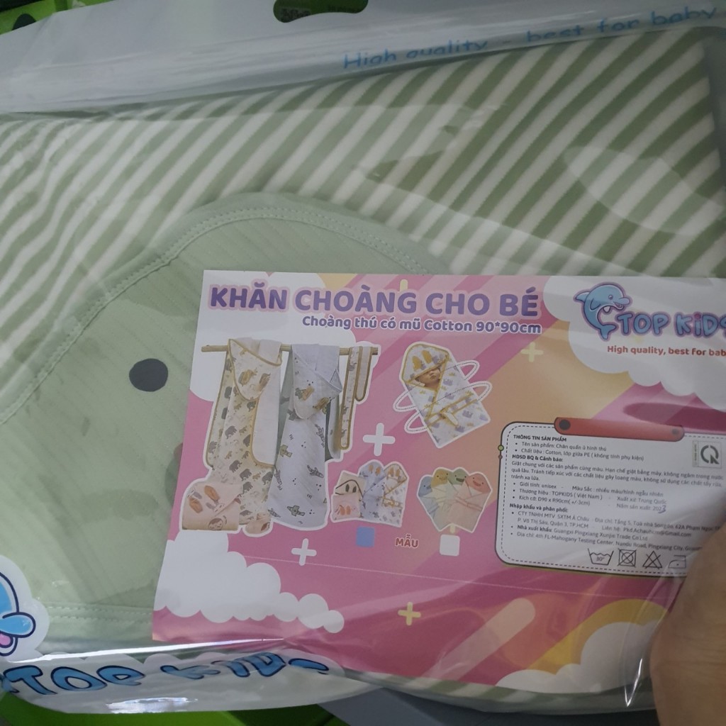 Chăn ủ kẻ sọc cao cấp, Khăn choàng cho bé, choàng thú có mũ cotton kích thước 90*90cm