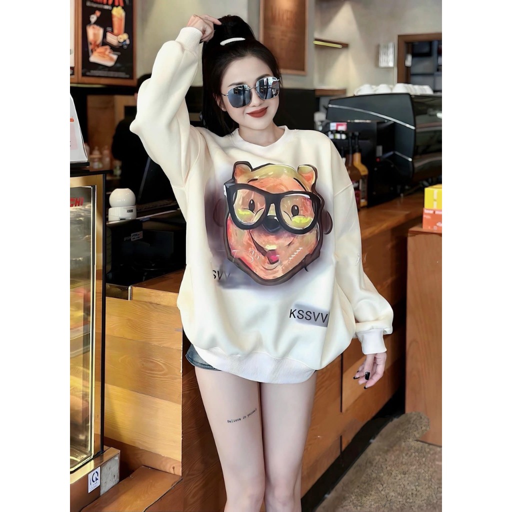 Áo sweater gấu nỉ bông form rộng unisex ba màu hình gấu beanh clothing