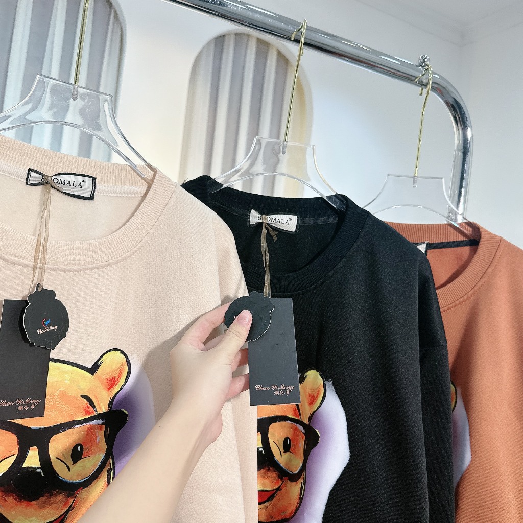 Áo sweater gấu nỉ bông form rộng unisex ba màu hình gấu beanh clothing