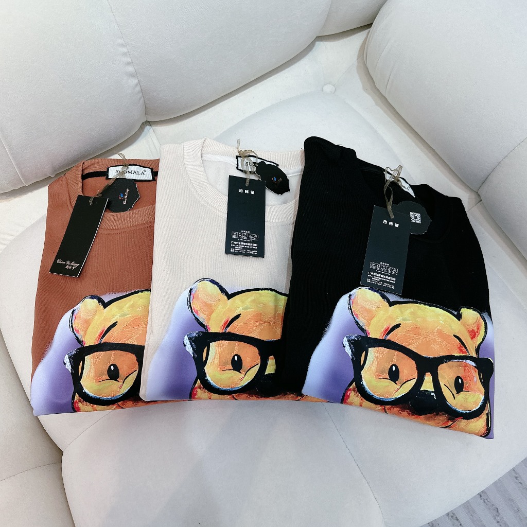Áo sweater gấu nỉ bông form rộng unisex ba màu hình gấu beanh clothing