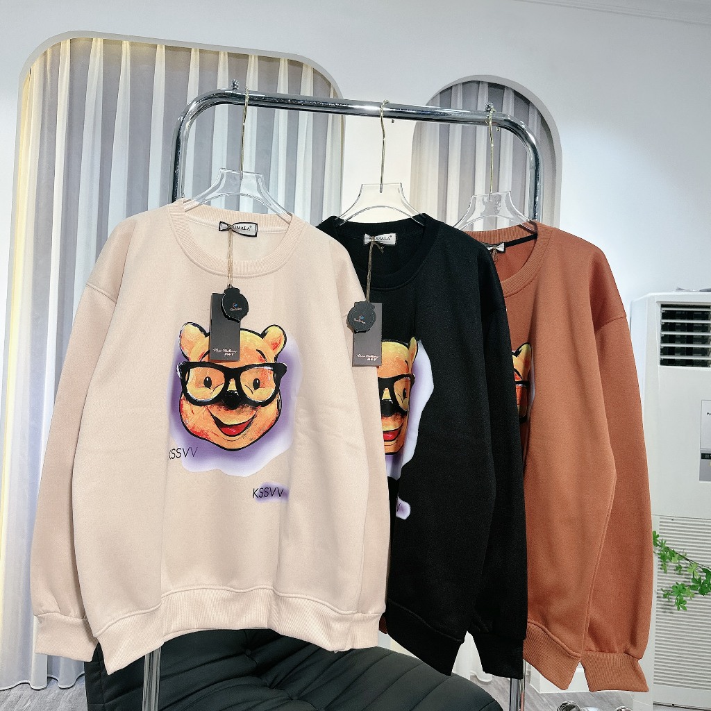 Áo sweater gấu nỉ bông form rộng unisex ba màu hình gấu beanh clothing