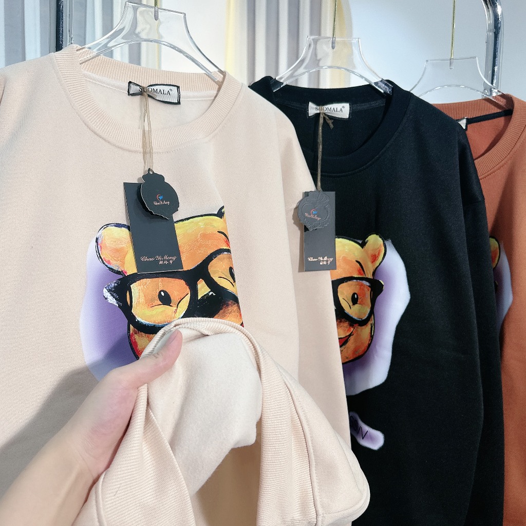Áo sweater gấu nỉ bông form rộng unisex ba màu hình gấu beanh clothing