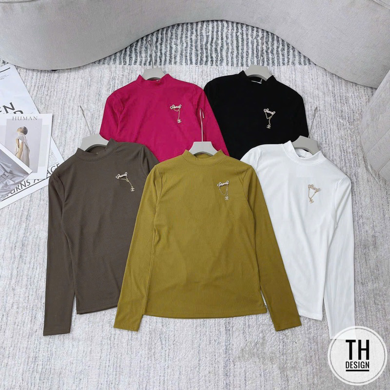 Áo thun nữ dài tay cổ 3 Cm Minchi chất thun tăm Hàn đanh đẹp