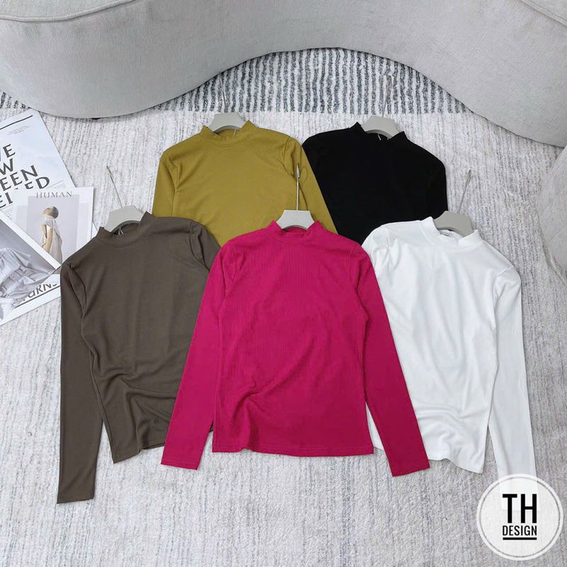 Áo thun nữ dài tay cổ 3 Cm Minchi chất thun tăm Hàn đanh đẹp