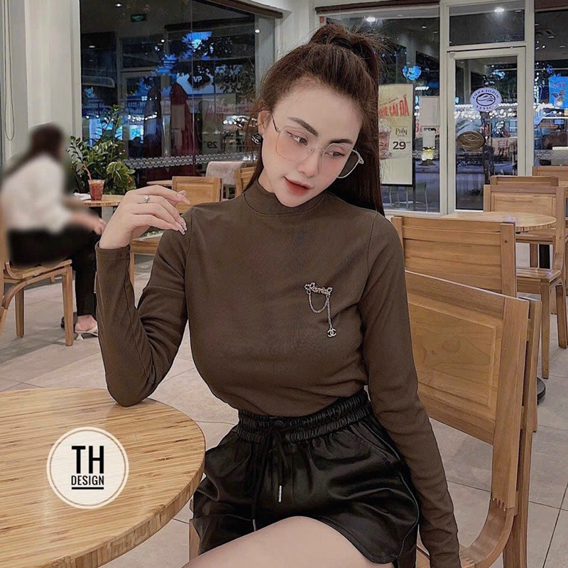 Áo thun nữ dài tay cổ 3 Cm Minchi chất thun tăm Hàn đanh đẹp