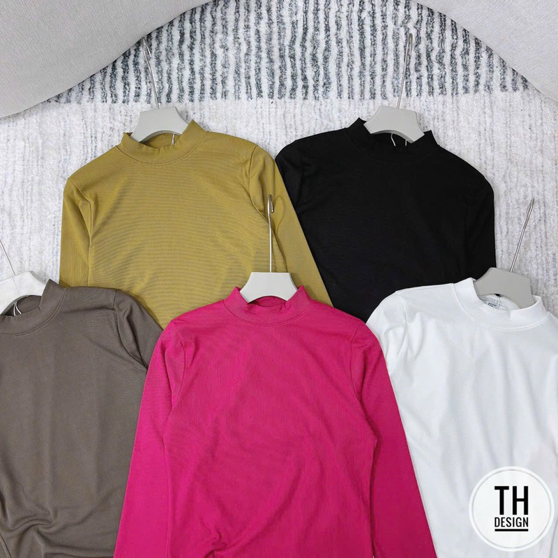 Áo thun nữ dài tay cổ 3 Cm Minchi chất thun tăm Hàn đanh đẹp