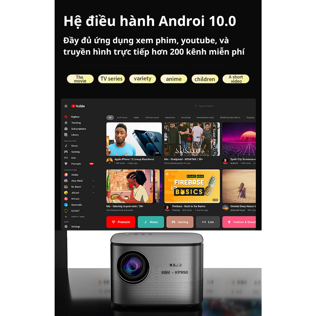 Máy chiếu mini KAW KP950 Pro, Kết Nối Điện Thoại, Full Hd-Bảo hành chính hãng