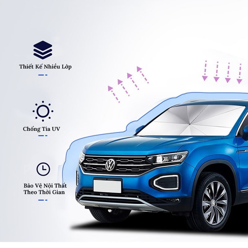 Ô Dù che nắng ô tô 4 5 7 chỗ, ô che ô tô vải dù cán kim loại cacbon chống tia uv
