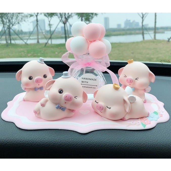 Phụ Kiện Trang Trí Ô Tô Set 6 Heo Dễ Thương Decor Taplo Xe Hơi Oto Chất Liệu Thạch Cao Bóng Cao Cấp Giá Rẻ