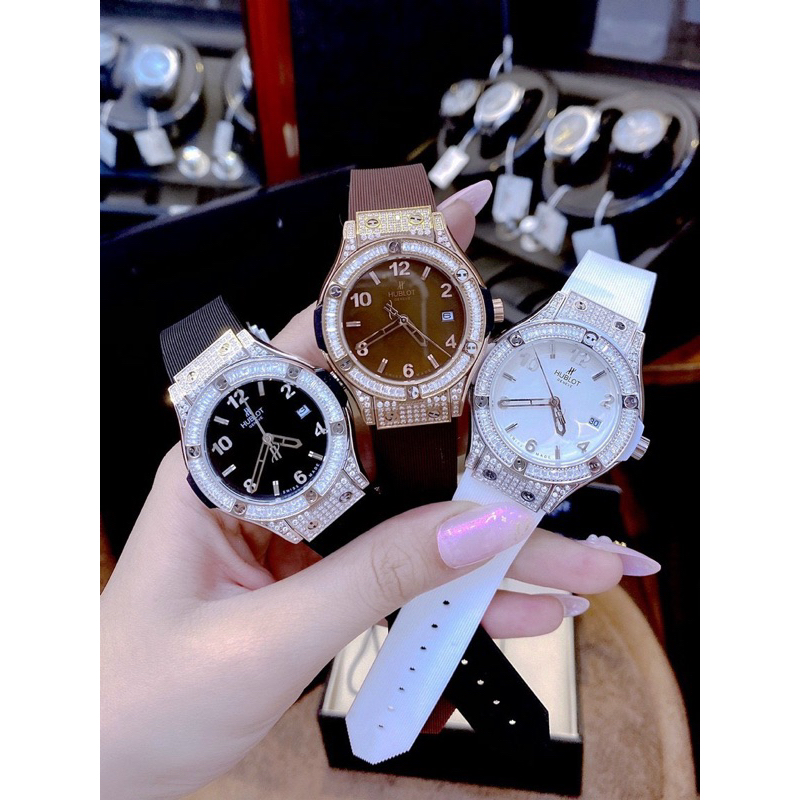 Đồng hồ nữ Hublott mặt tròn đính đá dây cao su