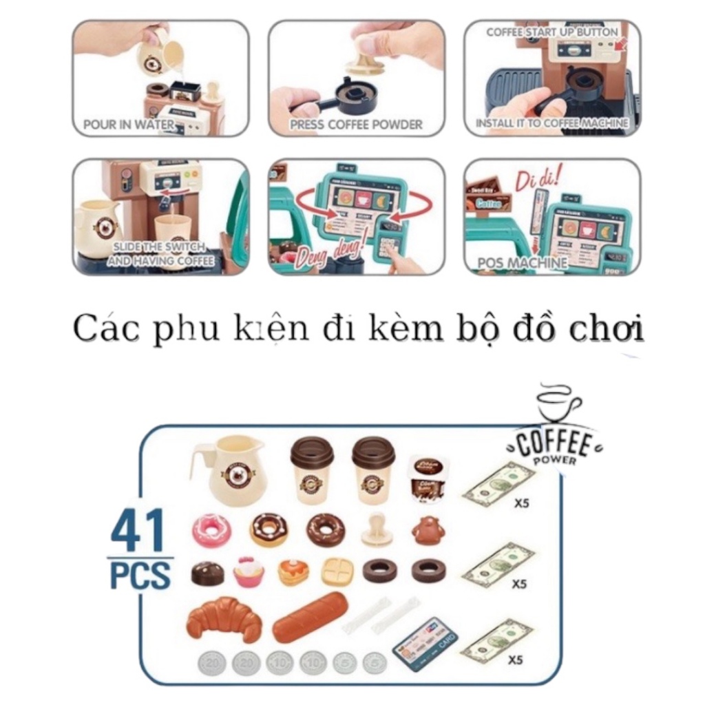 Đồ chơi bán hàng cho bé, mô phỏng máy pha cà phê có pin đèn âm thanh hấp dẫn bộ quà tặng bé trai bé gái