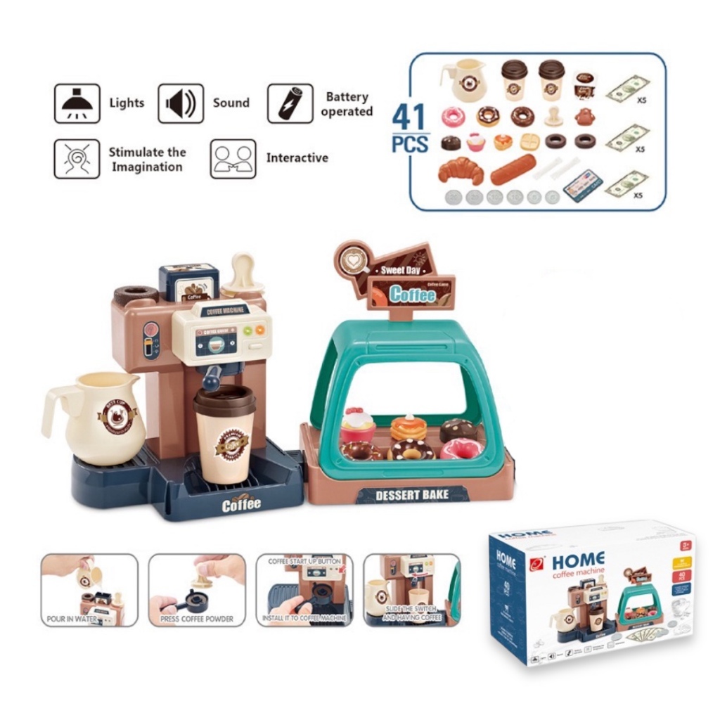 Đồ chơi bán hàng cho bé, mô phỏng máy pha cà phê có pin đèn âm thanh hấp dẫn bộ quà tặng bé trai bé gái