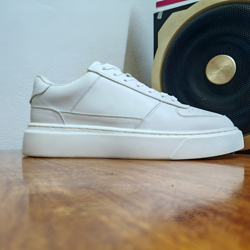 Giày thể thao da trắng ASHE, form Unisex danh cho nam, nữ - Sneaker all white tăng chiều cao 4cm