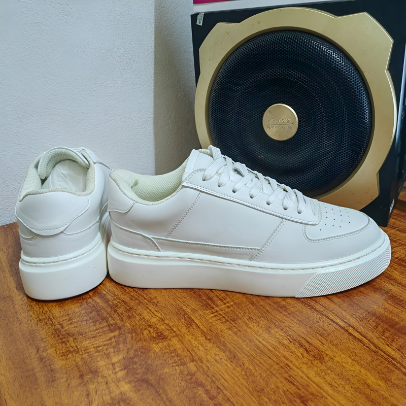 Giày thể thao da trắng ASHE, form Unisex danh cho nam, nữ - Sneaker all white tăng chiều cao 4cm