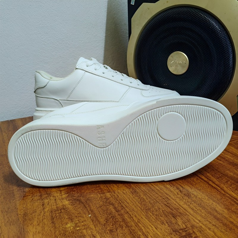 Giày thể thao da trắng ASHE, form Unisex danh cho nam, nữ - Sneaker all white tăng chiều cao 4cm