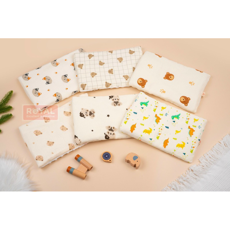 Gối xô Muslin Phối Hạt Đậu Vải Nhung Bi Mềm Mại, Êm Ái Cho Bé Từ Sơ Sinh Royal - Katydang