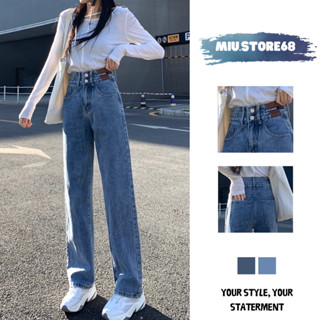 Quần Jean Nữ Ống Rộng Cạp Cao Siêu Tôn Dáng MIUSTORE68,Quần Bò Ống Rộng Lưng Cao 2 Cúc Hack Chiều Cao Chất Jean Mềm M004
