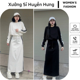  Sét Bộ Nữ Thể Thao Bộ áo Crotop 3 SỌC Phối Chân Váy sọc   có túi xẻ sau  áo dây rút bên trong sườn  chất UMI by- MS02 
