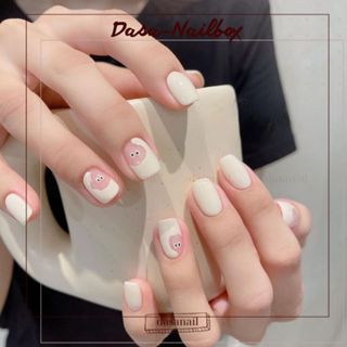 Móng tay ngắn form ngắn màu trắng sứ mix thạch hồng nail box thiết kế GIÁ RẺ đơn giản sang trọng tặng kèm keo dán móng