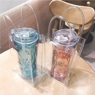 Túi treo ly giữ nhiệt trong suốt 25cm - giỏ nhựa đựng bình nước cầm tay