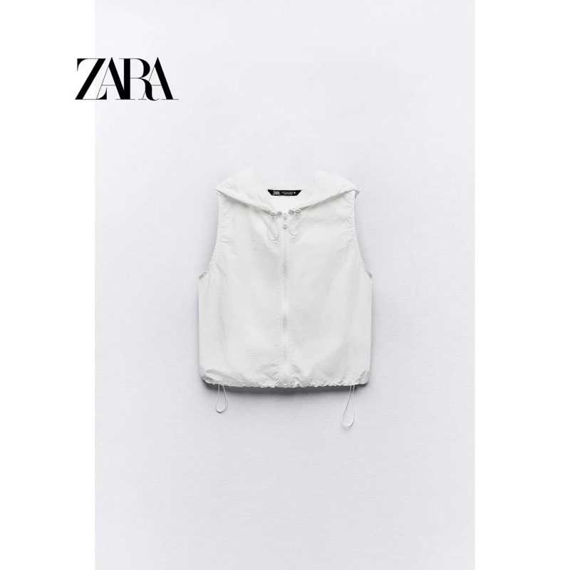 Morocco Zara Áo Khoác kí giả khôngTay Có Mũ + Chân Váy Lưng Cao