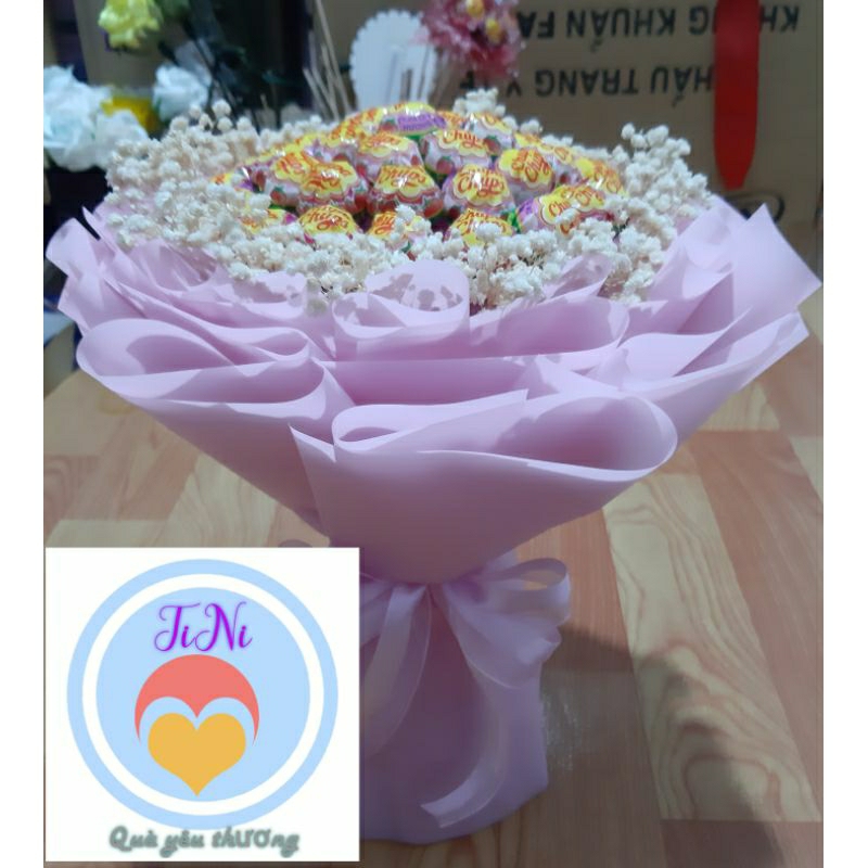 bó hoa kẹo chupa chups (phối hoa bi)