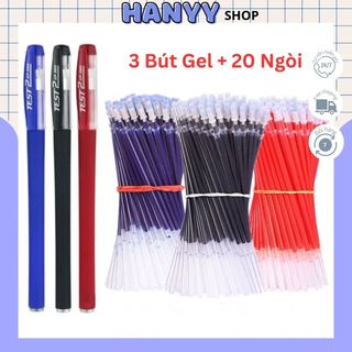 Set 3 Bút Gel + 20 Ngòi Bút, 0.38mm, Mực Đen, Xanh, Đỏ, Dùng Ghi Chép Trong Học Tập, Văn Phòng Phẩm
