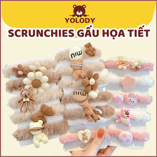 Scrunchies dây buộc tóc cho bé họa tiết Gấu Yolody cột tóc Phong Cách Hàn Quốc Xinh Xắn SC02