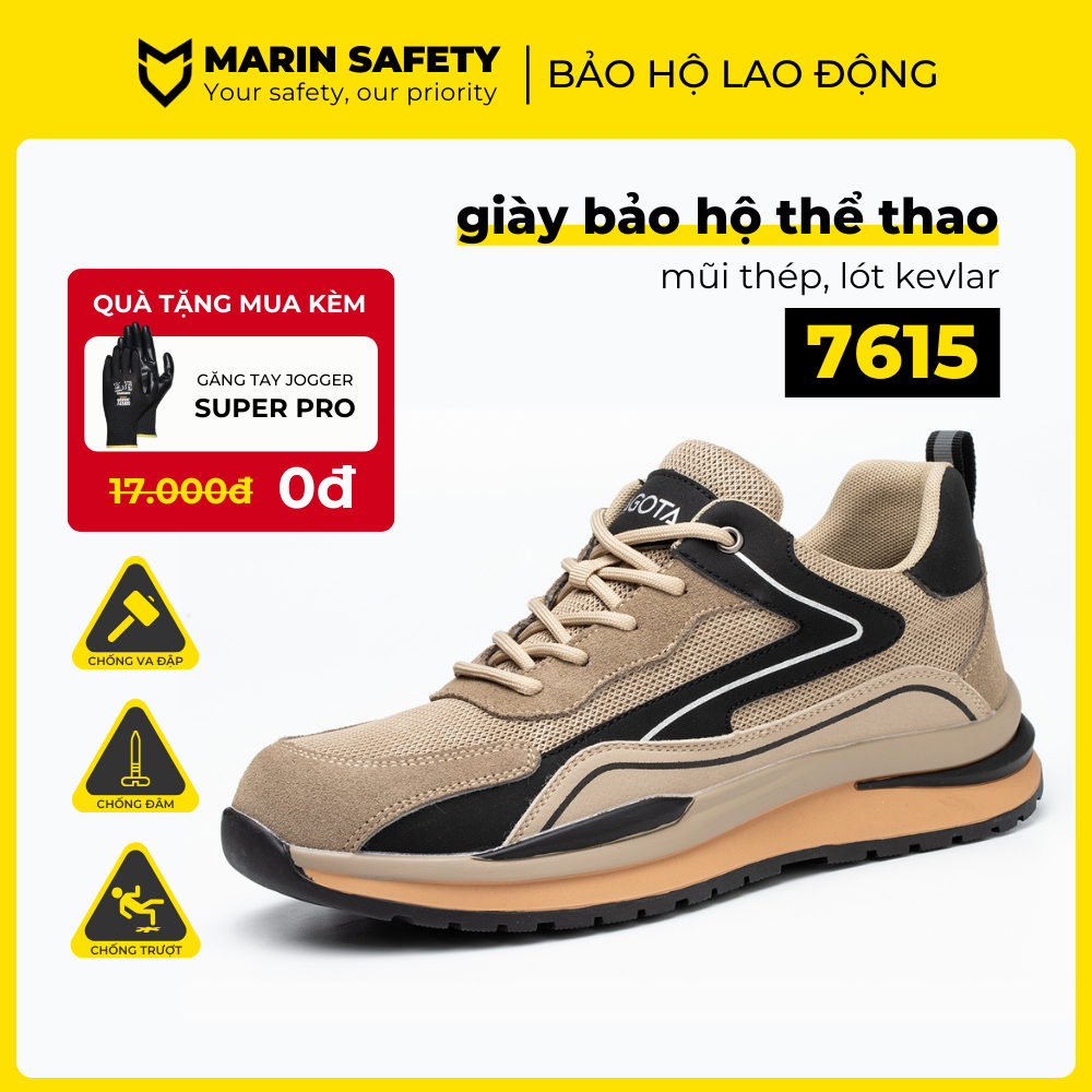 Giày bảo hộ AGOTA 7615 chất liệu da lộn màu nâu, mũi chống va đập và đế lót chống đâm xuyên