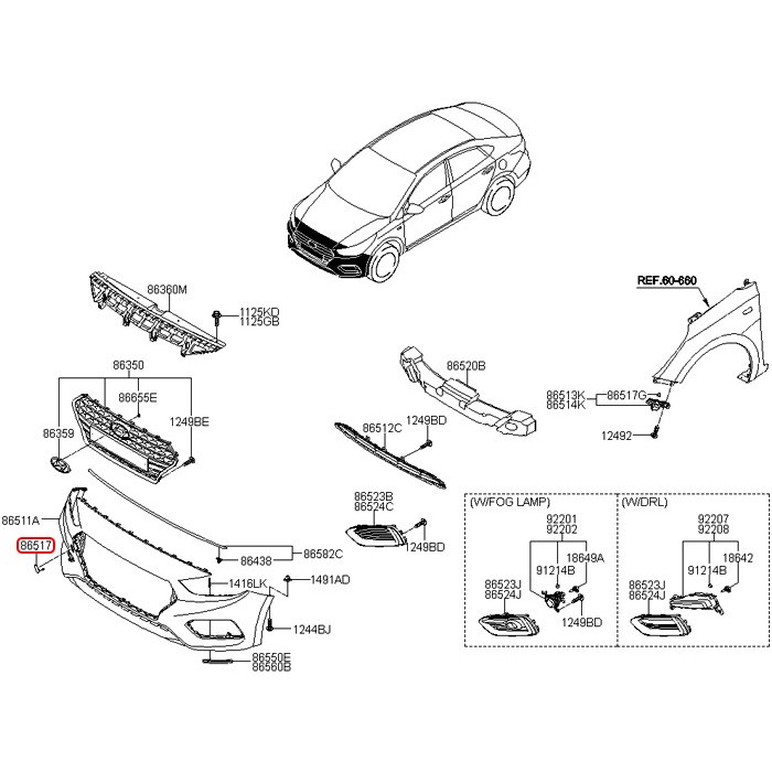 Nắp che móc kéo cứu hộ trước Hyundai Accent 2018 - 2020: Hàng chính hãng - 86517H6000
