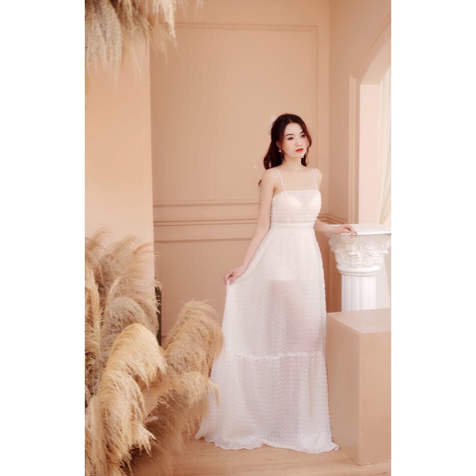 THANH LÝ  - Maxi 2 dây trắng vải bi