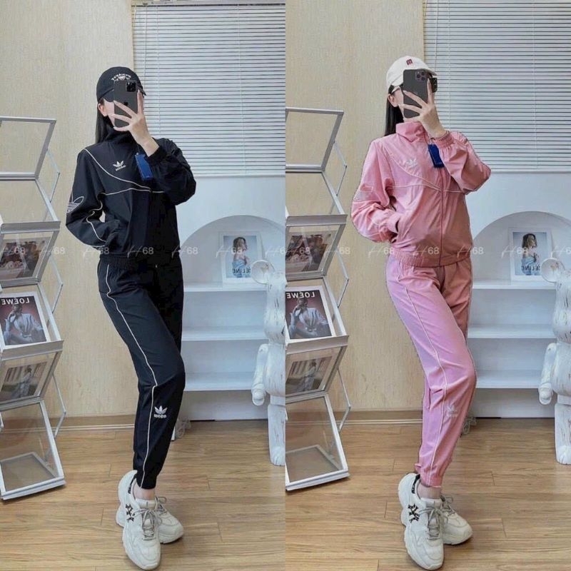 Set thể thao gió 2 lớp quần bo thêu logo qc còn hồng